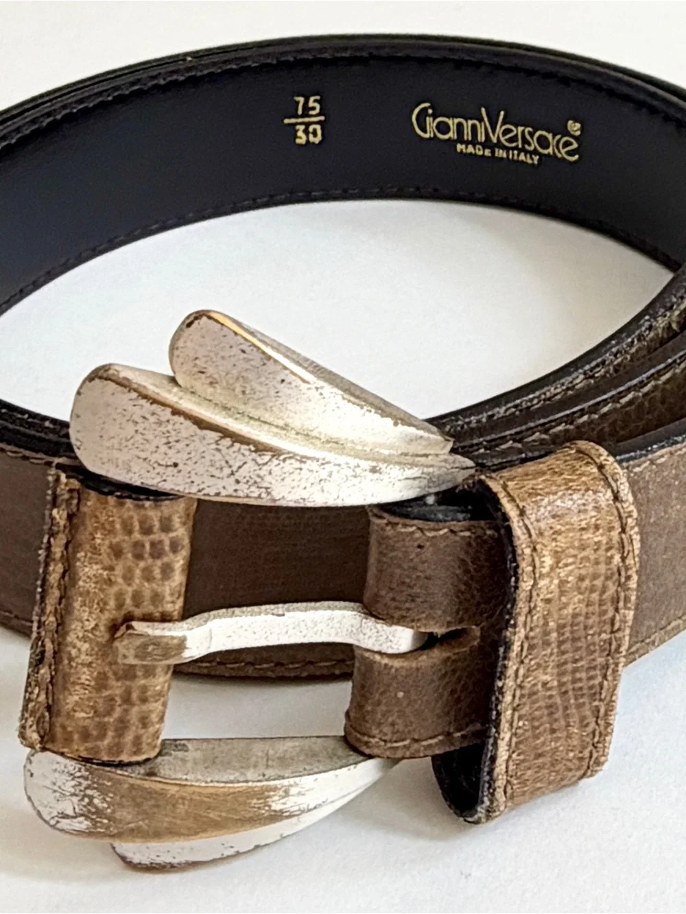 Vintage 80s Gianni Versace Brown Leather Belt Made in Italy